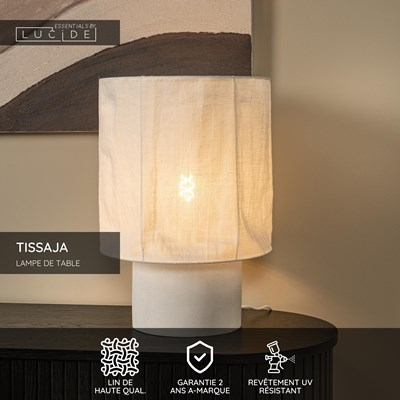 Lucide TISSAJA - Lampe de table - Ø 35 cm - 1xE27 - Blanc | Essential